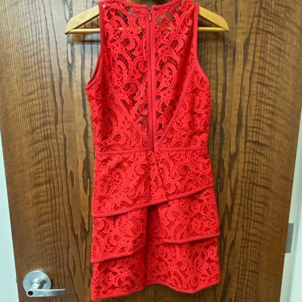 Bcbgmaxazria Red Hanah Scroll Lace Mini Dress - Sleeveless - Picture 10 of 11